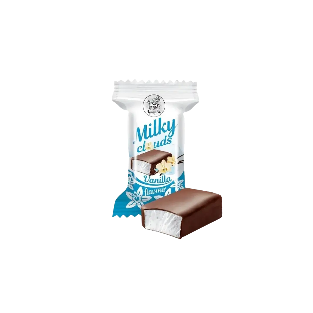 Saldainiai su vaniliniu zefyriniu įdaru, MILKY CLOUDS