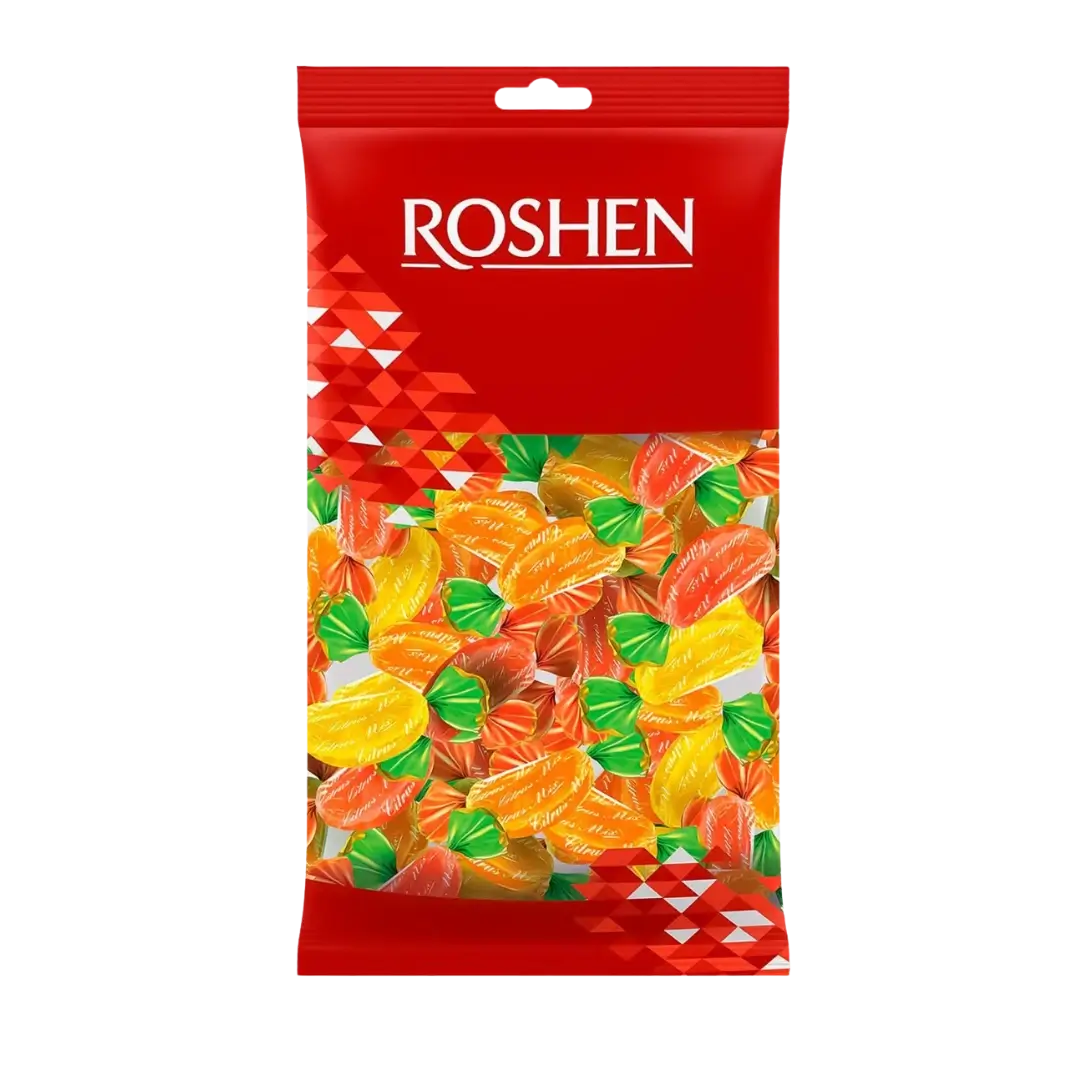 Saldainiai citrininė karamelė Citrus Mix, ROSHEN, saldainių maišas 1 kg, bonboni sveriami saldainiai