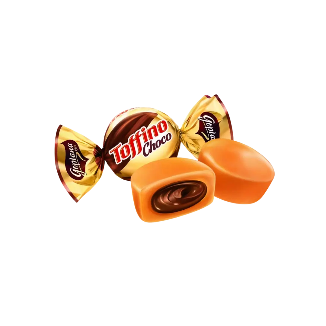Karameliniai saldainiai Toffino Choco, GOPLANA vienas saldainis, bonboni sveriami saldainiai