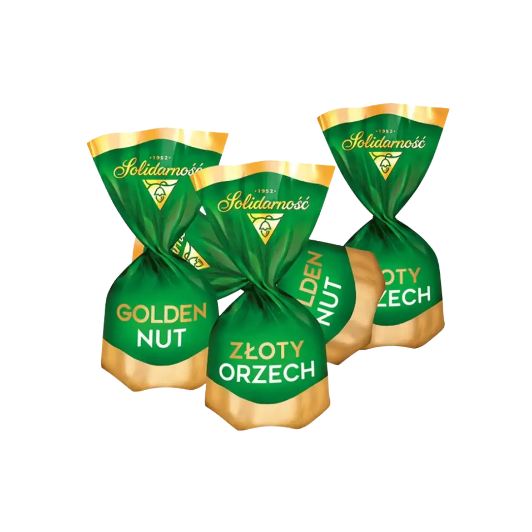 Šokoladiniai saldainiai Golden Nut, SOLIDARNOSC, saldainiai žaliais popieriukais, bonboni sveriami saldainiai