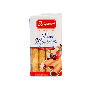 Delicadeza sviestiniai traškūs vafliniai vamzdeliai 100 g pakuotėje.