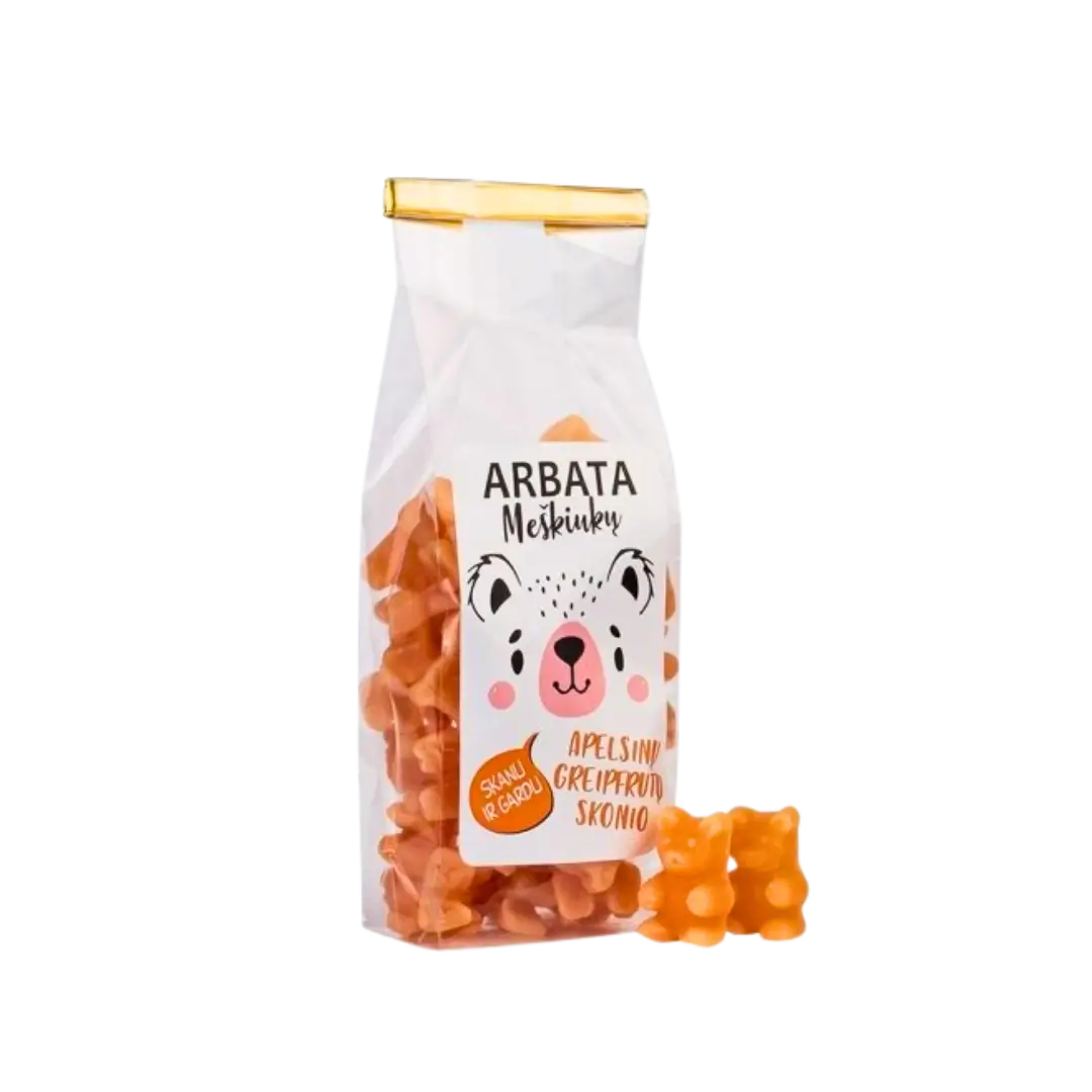 Tirpi meškiukų arbata apelsinų ir greipfrutų skonio, bonboni