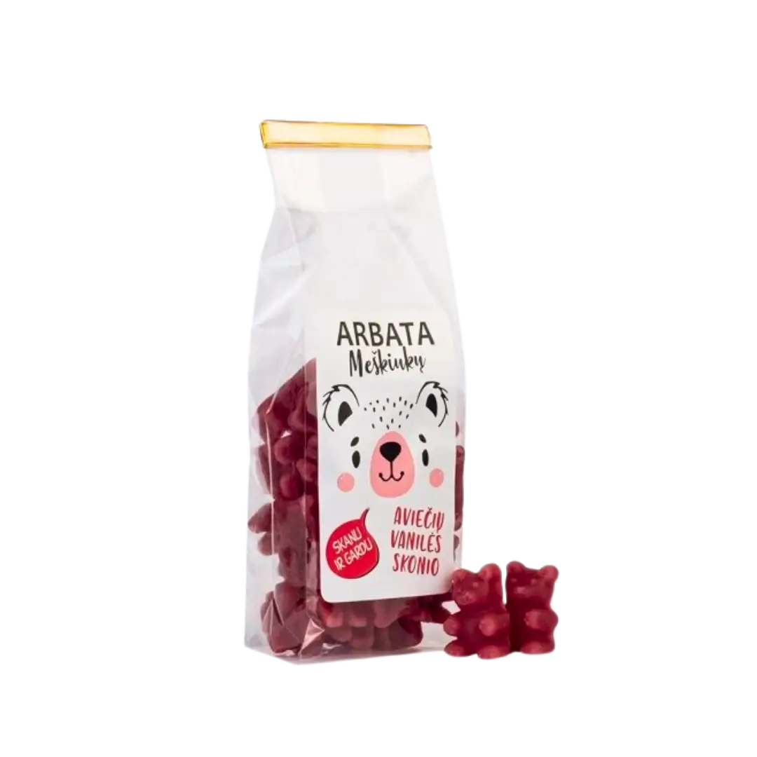 Tirpi meškiukų arbata aviečių ir vanilės skonio, bonboni
