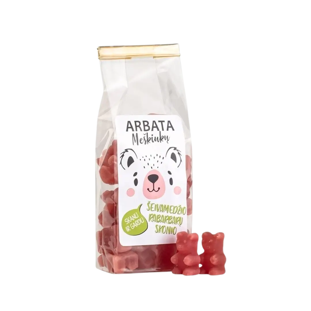 Tirpi meškiukų arbata šeivamedžio ir rabarbarų skonio, bonboni