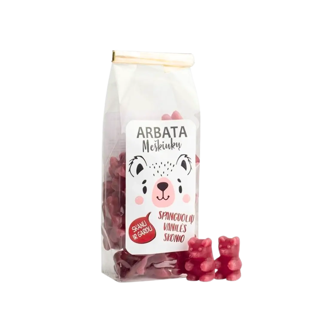 Tirpi meškiukų arbata spanguolių ir vanilės skonio, bonboni