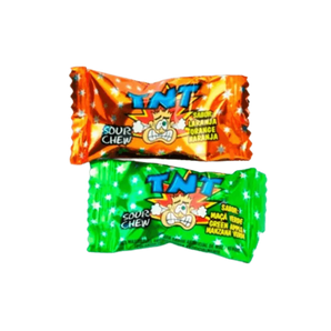 TNT kramtomi saldainiai su rūgščiu įdaru „Sour Chews“ – žaliojo obuolio ir apelsino skonio