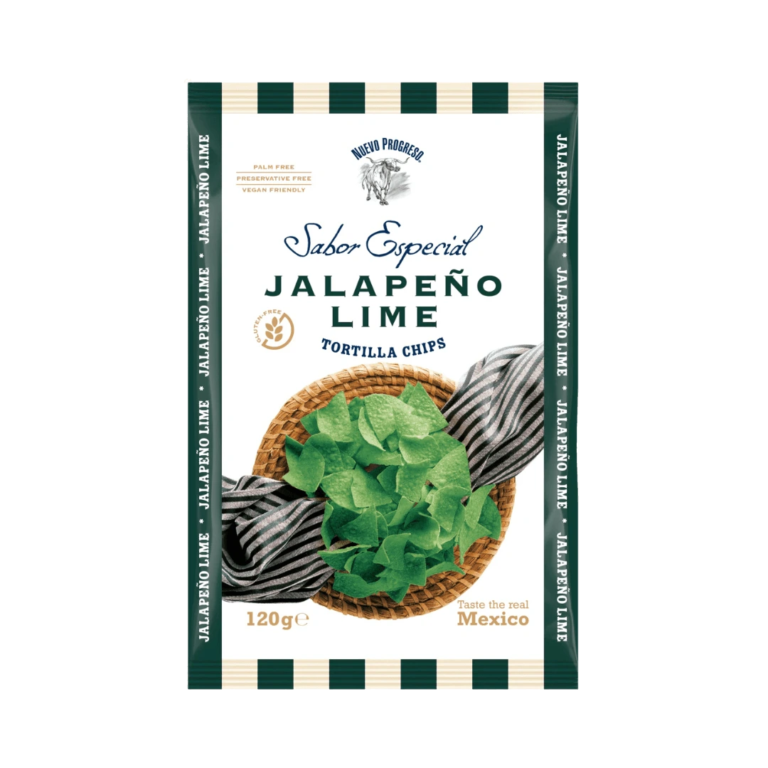 Jalapeno lime skonio tortilijų traškučiai Sabor Especial, Nuevo Progreso, 120 g – Bonboni užkandžių kolekcija