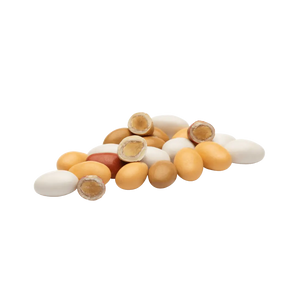 „Žara“ traškūs migdolai baltajame šokolade su karamelės, romo, konjako ir amareto skoniais, 1 kg pakuotė.