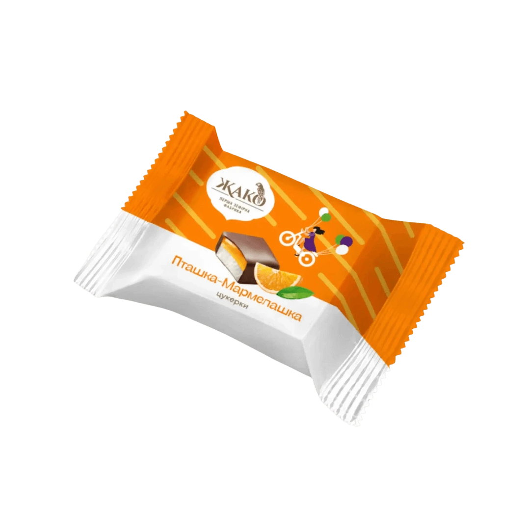 Ukrainietiški saldainiai PAUKŠČIŲ PIENAS su apelsinų marmeladu, ŽAKO