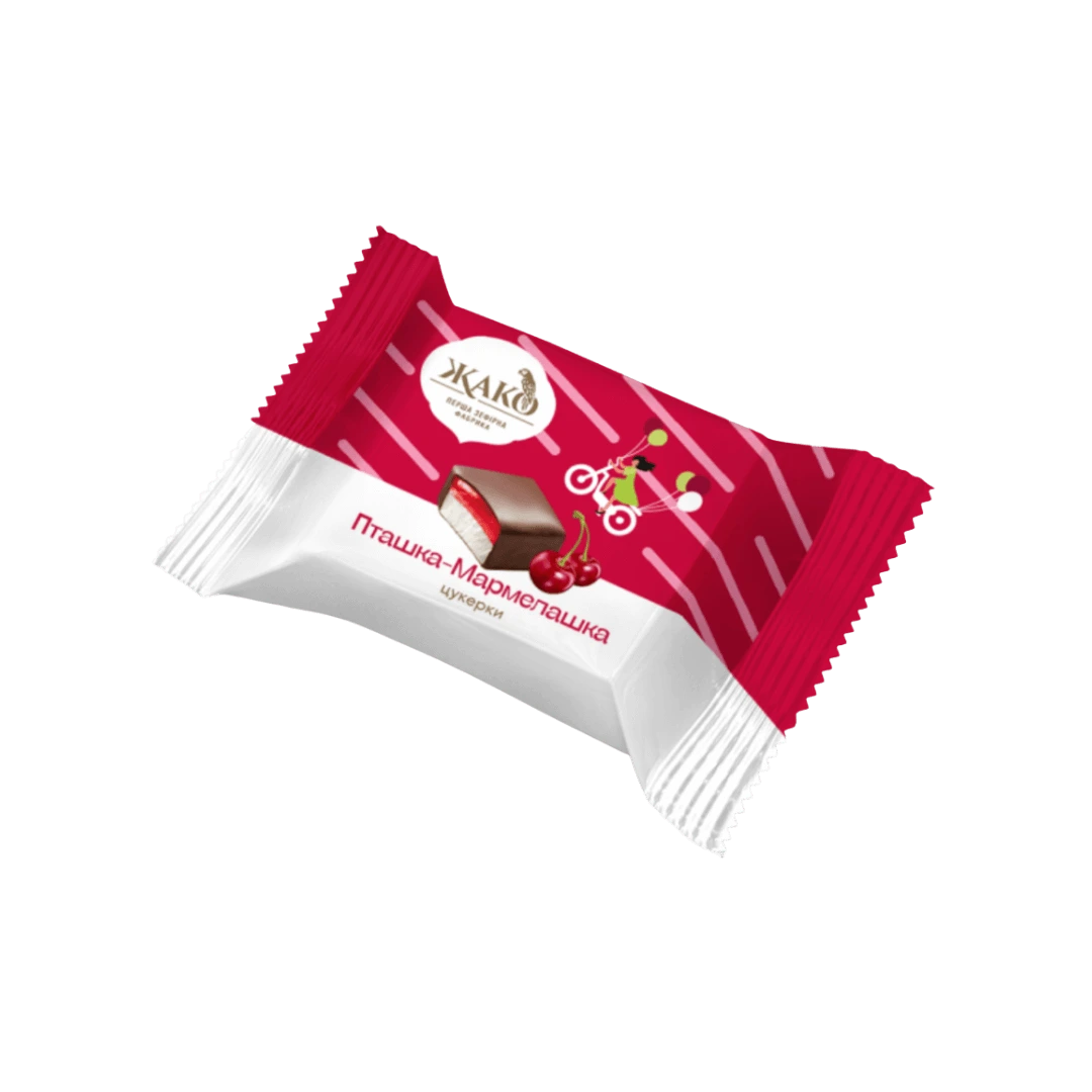 Ukrainietiški saldainiai PAUKŠČIŲ PIENAS su vyšnių marmeladu, ŽAKO