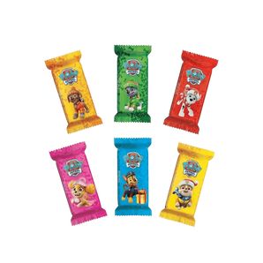 „Pergalė Paw Patrol“ – vafliniai saldainiai su kakavos kremu ir kokosų gabaliukais, žaismingoje „Paw Patrol“ pakuotėje.