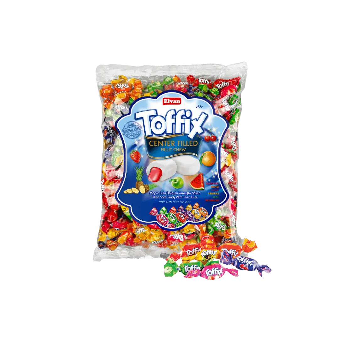Vaisinių įdarų saldainiai „Toffix Mix“ pakuotė