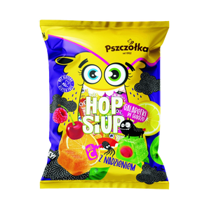 „HOP SIUP“ – įvairių vaisių skonio želė saldainiai su įdaru ir vitaminu C, 1 kg pakuotė.
