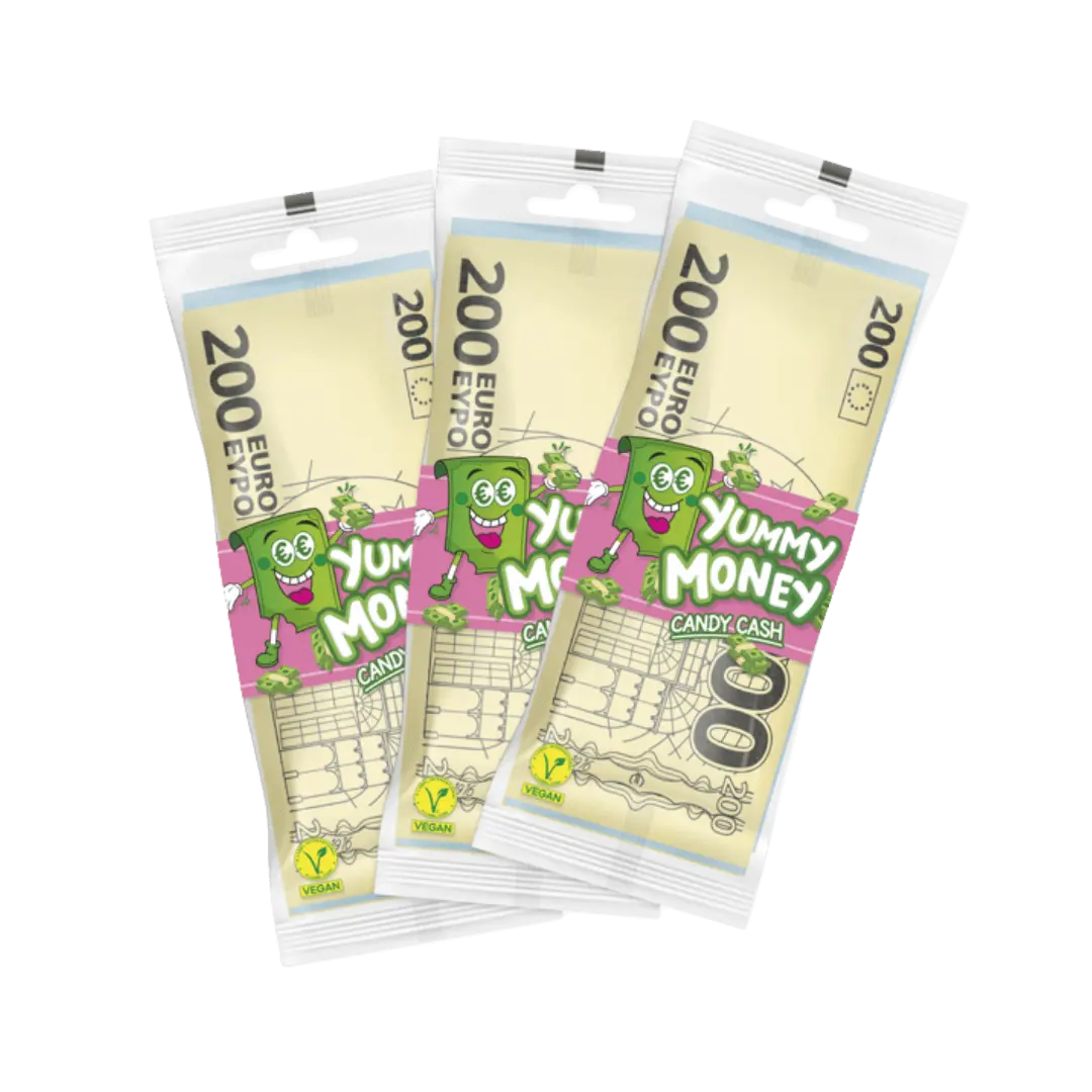 Yummy Money – valgomas popierius braškių ir vanilės skonio, 10 vnt. pakuotė.