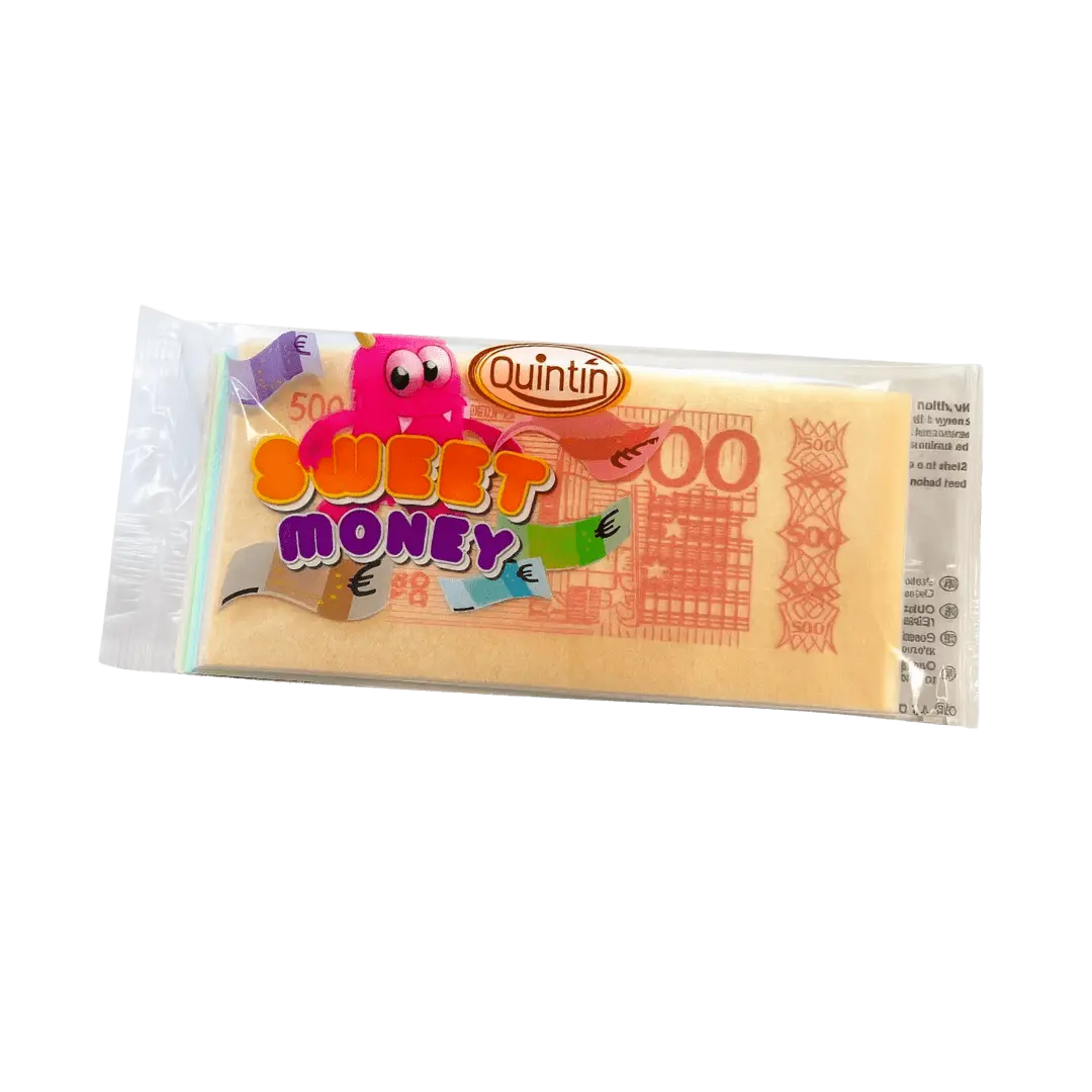 Quintin Sweet Money – valgomas popierius su banknotų motyvais, 24 x 14 g pakuotės.