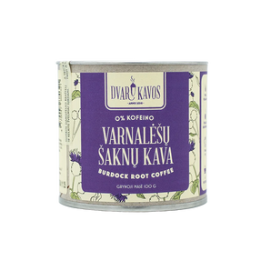 „Varnalėšų šaknų kava“ – natūrali, žemiško skonio bekofeinė kava iš skrudintų varnalėšų šaknų.