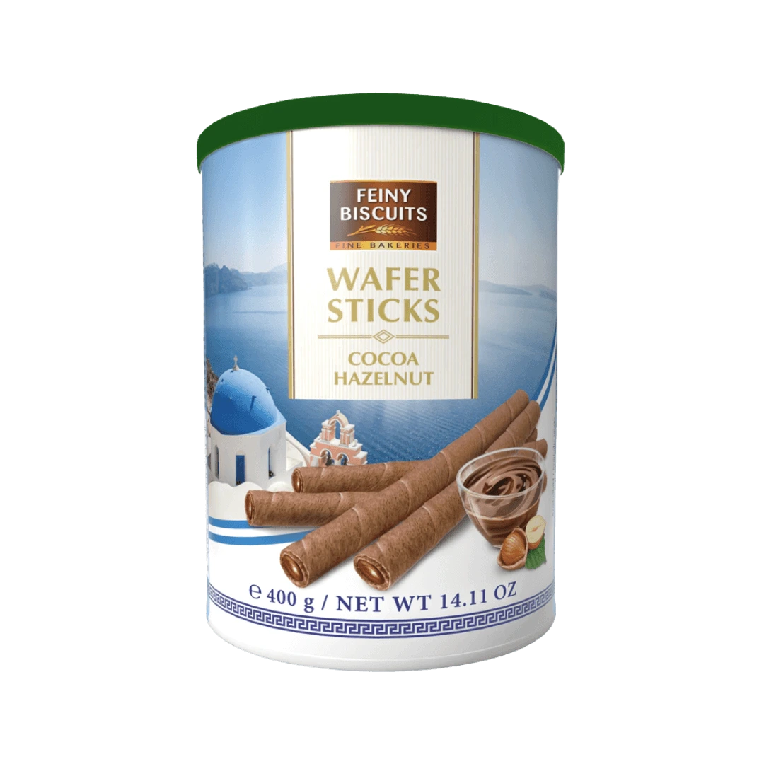 Kakaviniai vamzdeliai su lazdynų riešutų kremu WAFER STICKS, FEINY BISCUITS, 400 g
