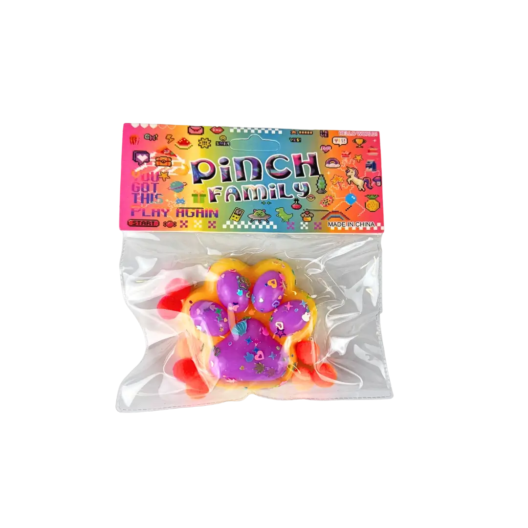 Žaislas minkoma pėdutė maža, geltona ir violetinė