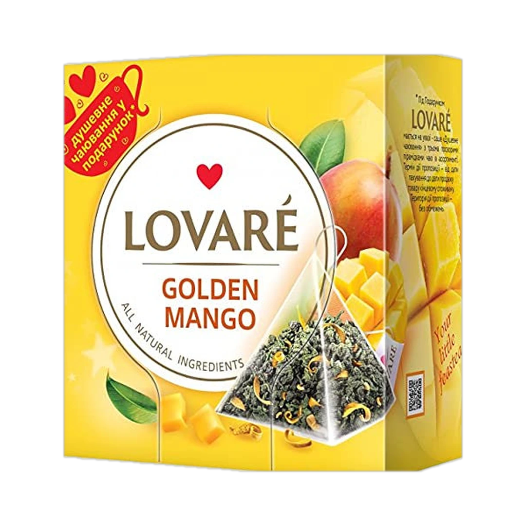 Žalioji arbata su mango skoniu ir gėlių žiedlapiais GOLDEN MANGO, LOVARE, 15 vnt