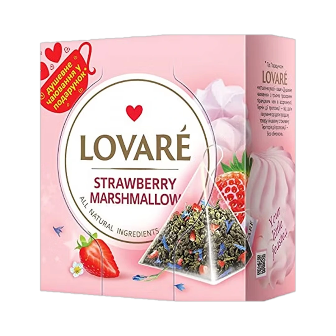Žalioji arbata su braškėmis ir zefyru STRABERRY MARSHMALLOW, LOVARE, 15 vnt