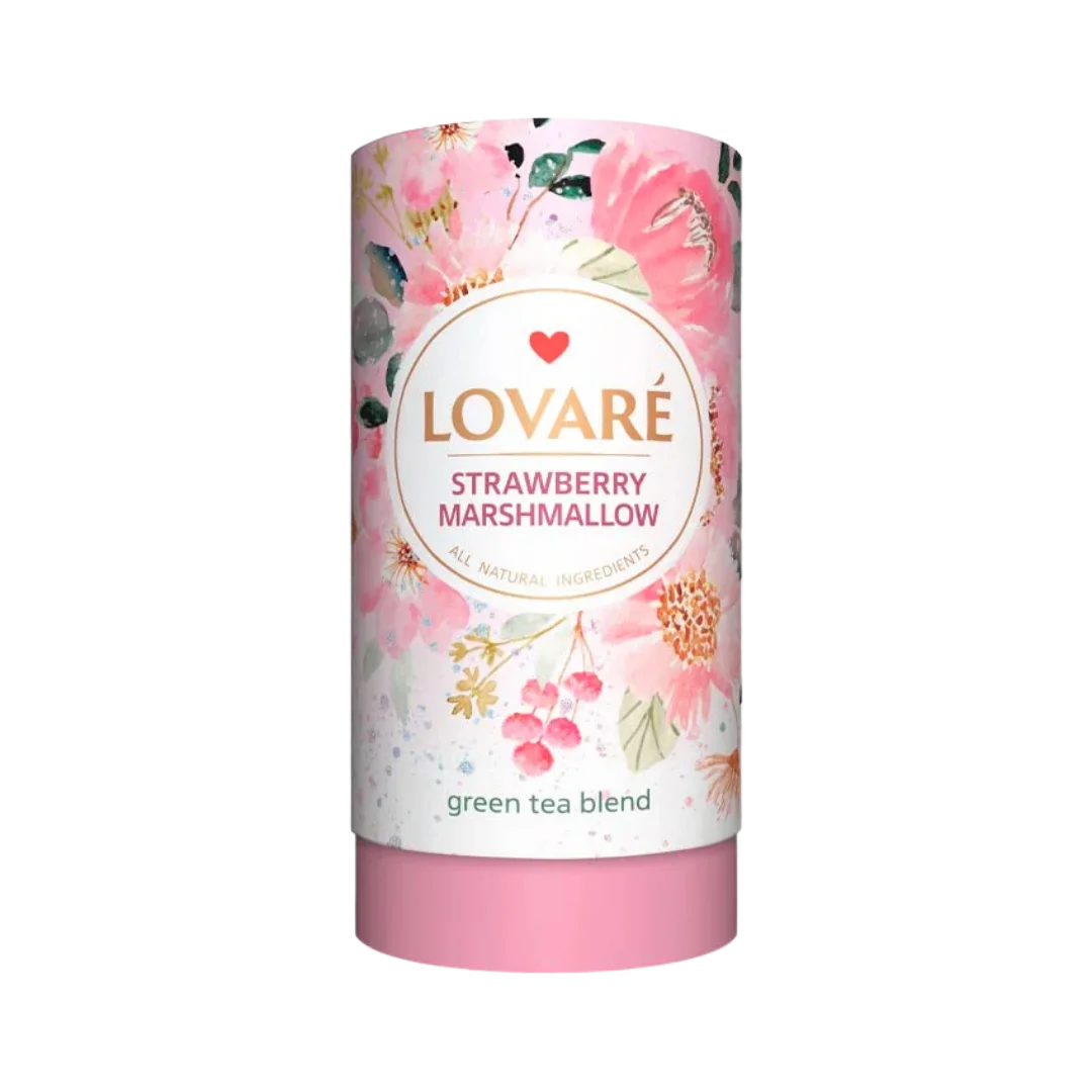 Žalioji arbata su braškių natomis STRAWBERRY MARSHMALLOW, LOVARE, 80 g