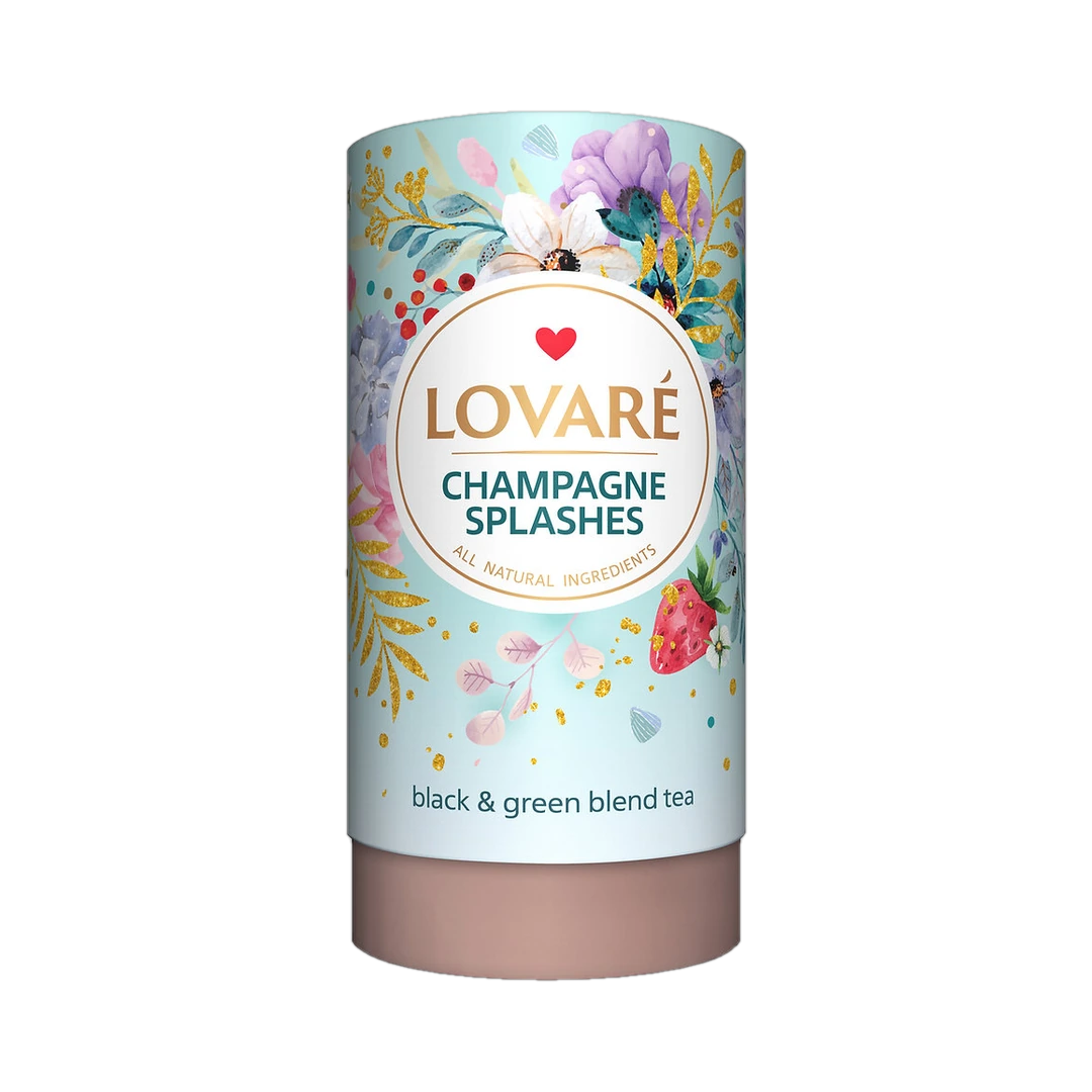 Žalioji ir juodoji arbata su braškių ir goji uogų natomis CHAMPAGNE SPLASHES, LOVARE, 80 g