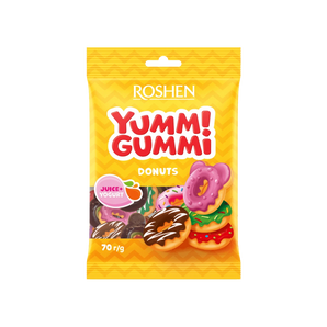 „YummI Gummi Donuts“ – spalvingi želiniai saldainiai spurgų formos, 70 g pakuotė.